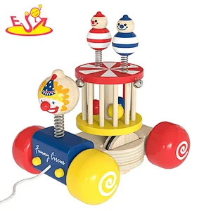 Hot Sale Kids Educational Wooden Circus Pull Along Toy With Rattle Drum W05C159